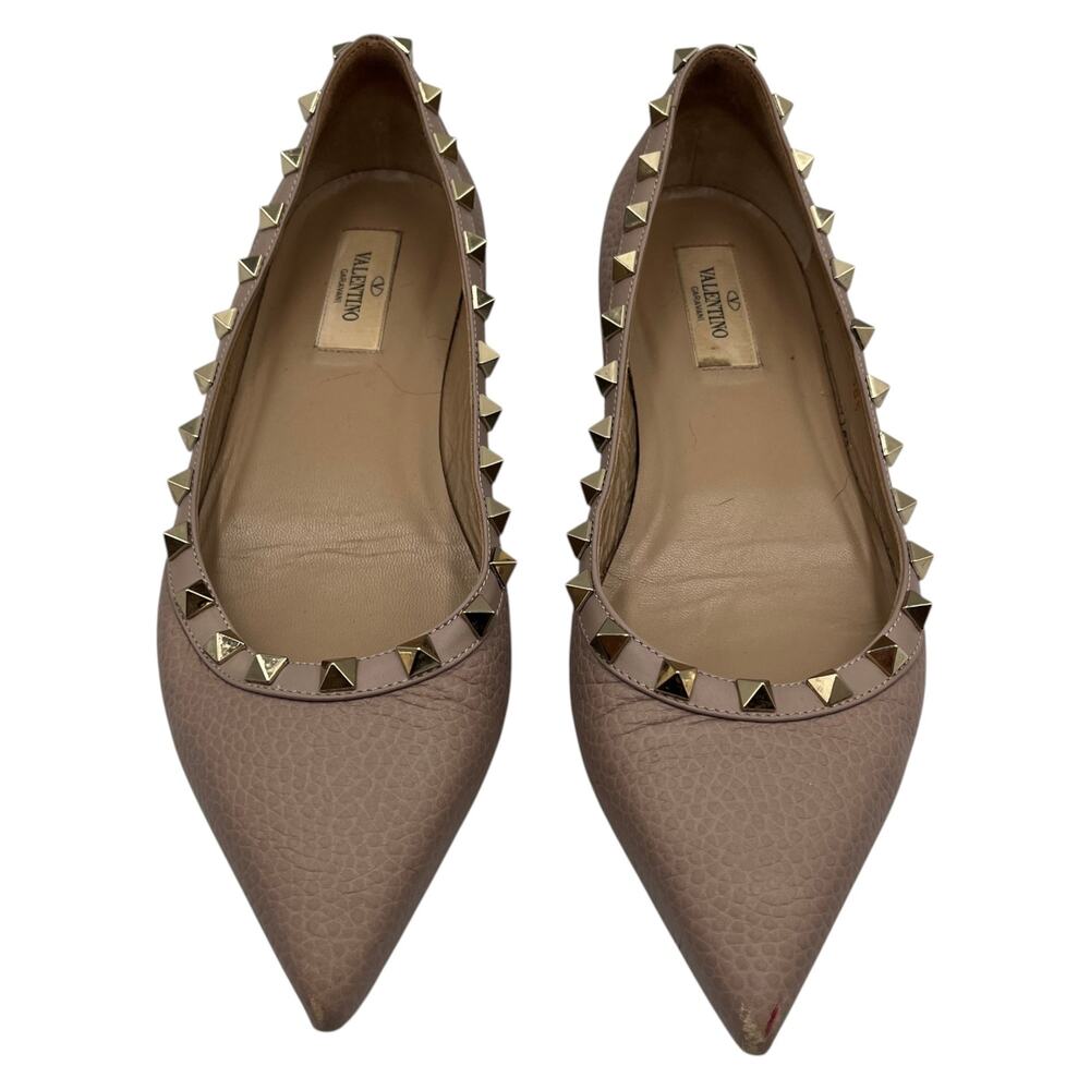 Valentino Garavani Ballet Flats Rockstud Pointed Toe Poudre Blush Pink Size 38.5